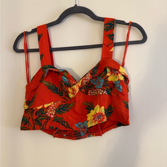 Free People Birds Of Paradise Orange Floral Cropped Tank Top Bohemian - Picture 4 of 7